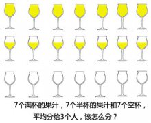 逻辑思维发散数字题:7个满杯的橙汁，7个半杯的橙汁和7个空杯